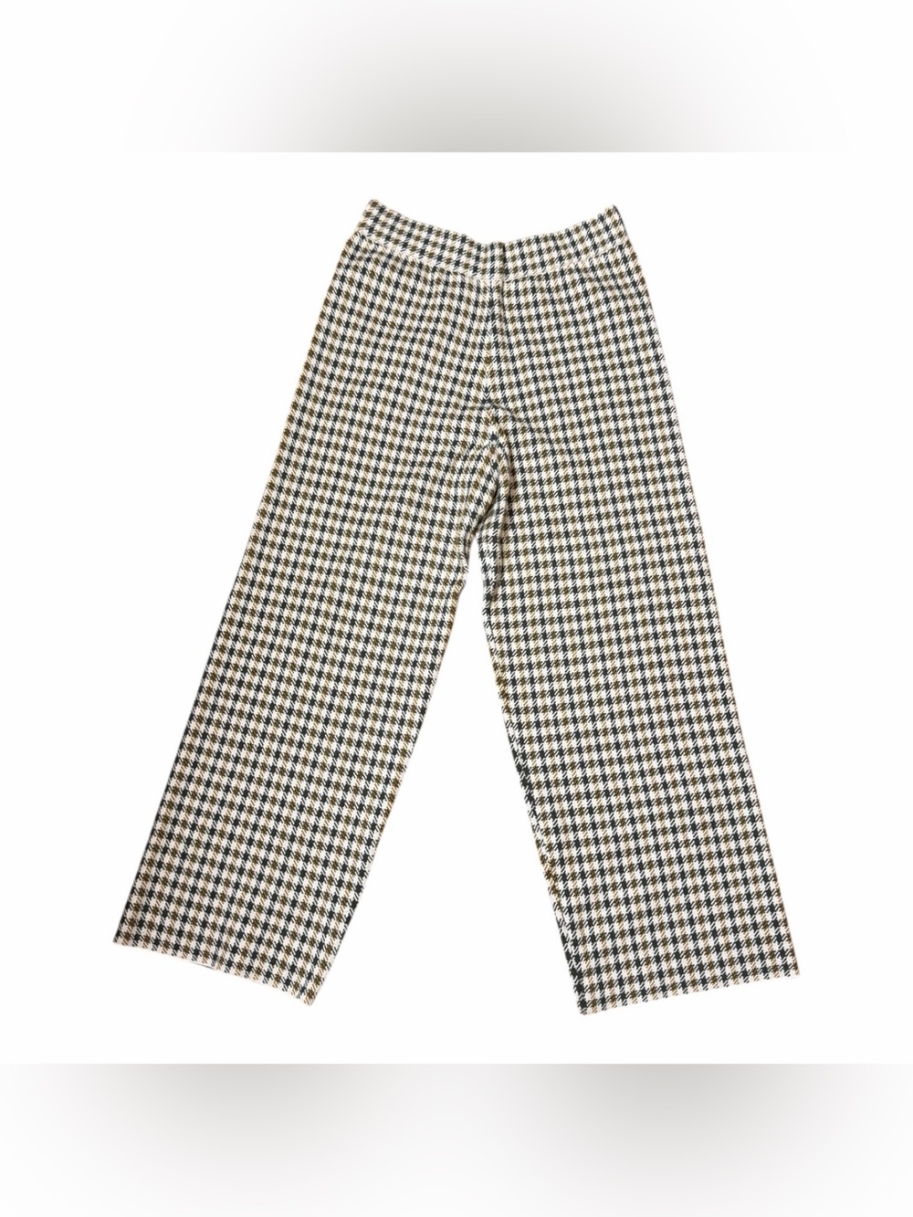 Marled Checkered Wide-Leg Pants Pull On High Waisted Large Brown Tan
